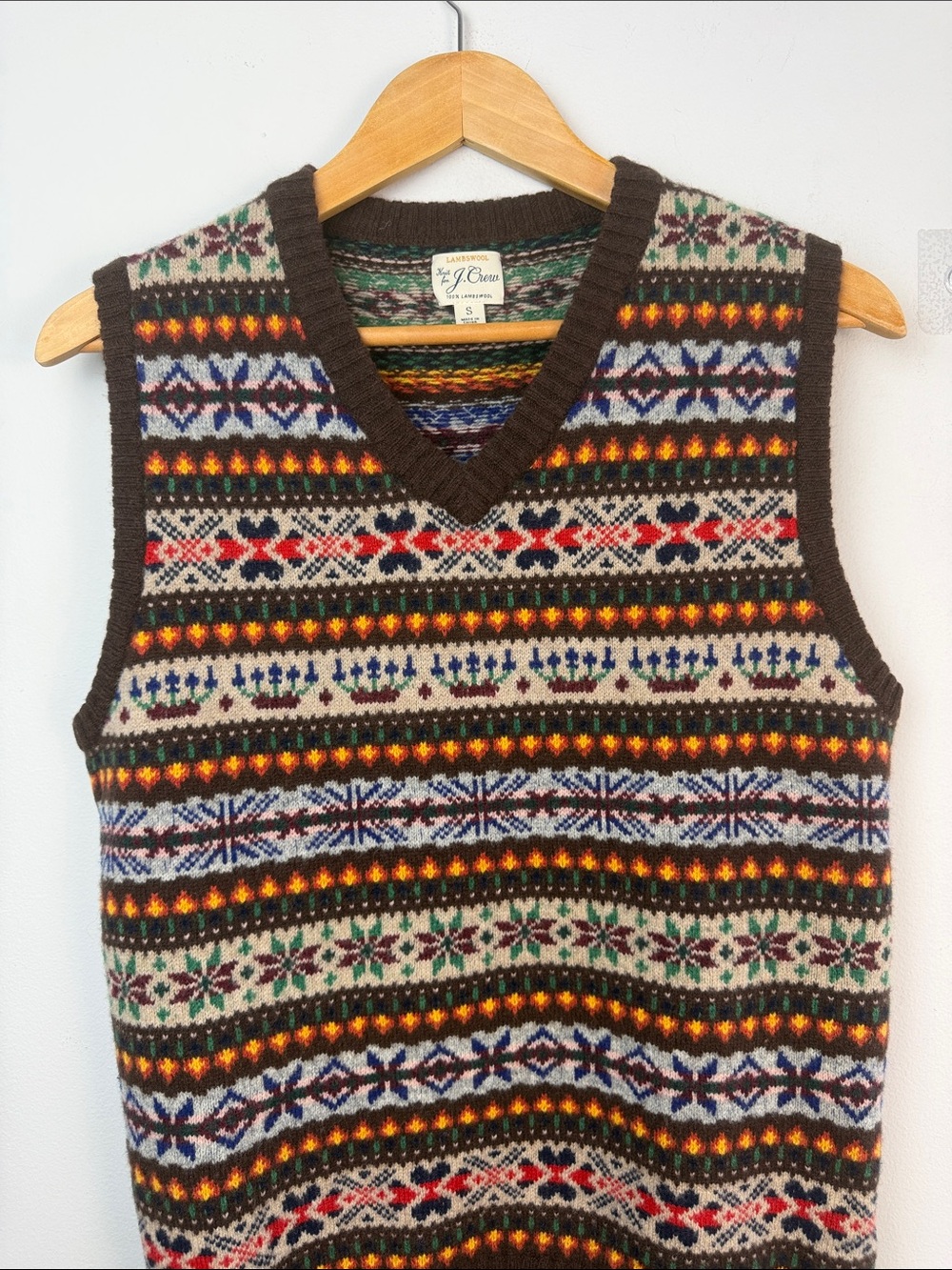 J. Crew Men’s Lambswool Fair Isle Sweater Vest Small Winter Layer Preppy Classic - Picture 4 of 16